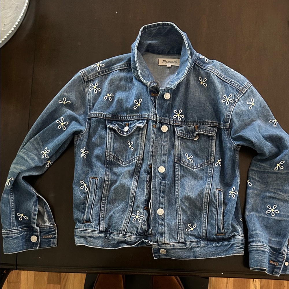 Madewell Blue Denim Jacket with White Embroidery